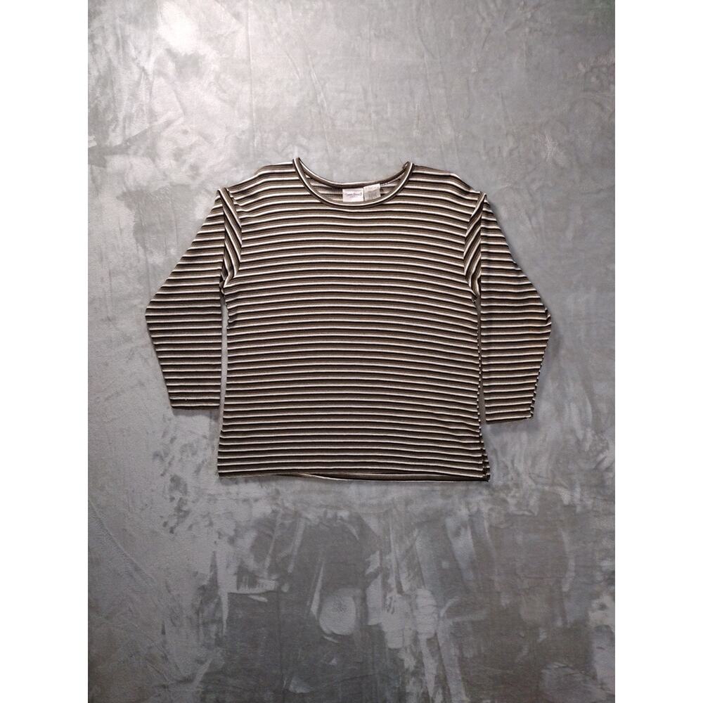 Vtg Bobbie Brooks Long Sleeve Womens S Brown White Striped Henley T Shirt Casual